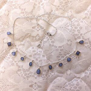Vintage NEW LC Liz Claiborne Blue Purple Crystal Silver Tone Necklace